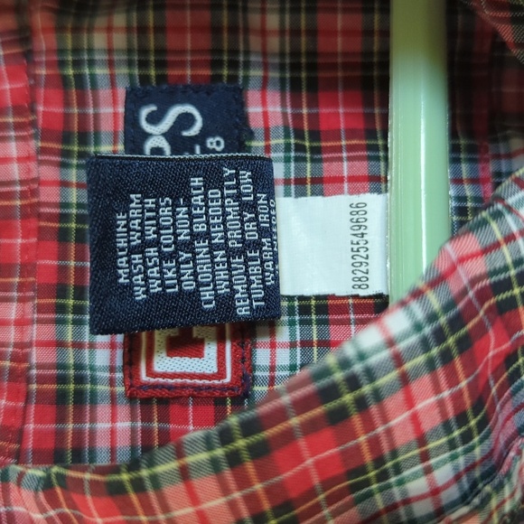 Chaps Red White & Green Plaid Button-Down Shirt Long-Sleeve Cotton Boys Size 7 - Picture 3 of 4